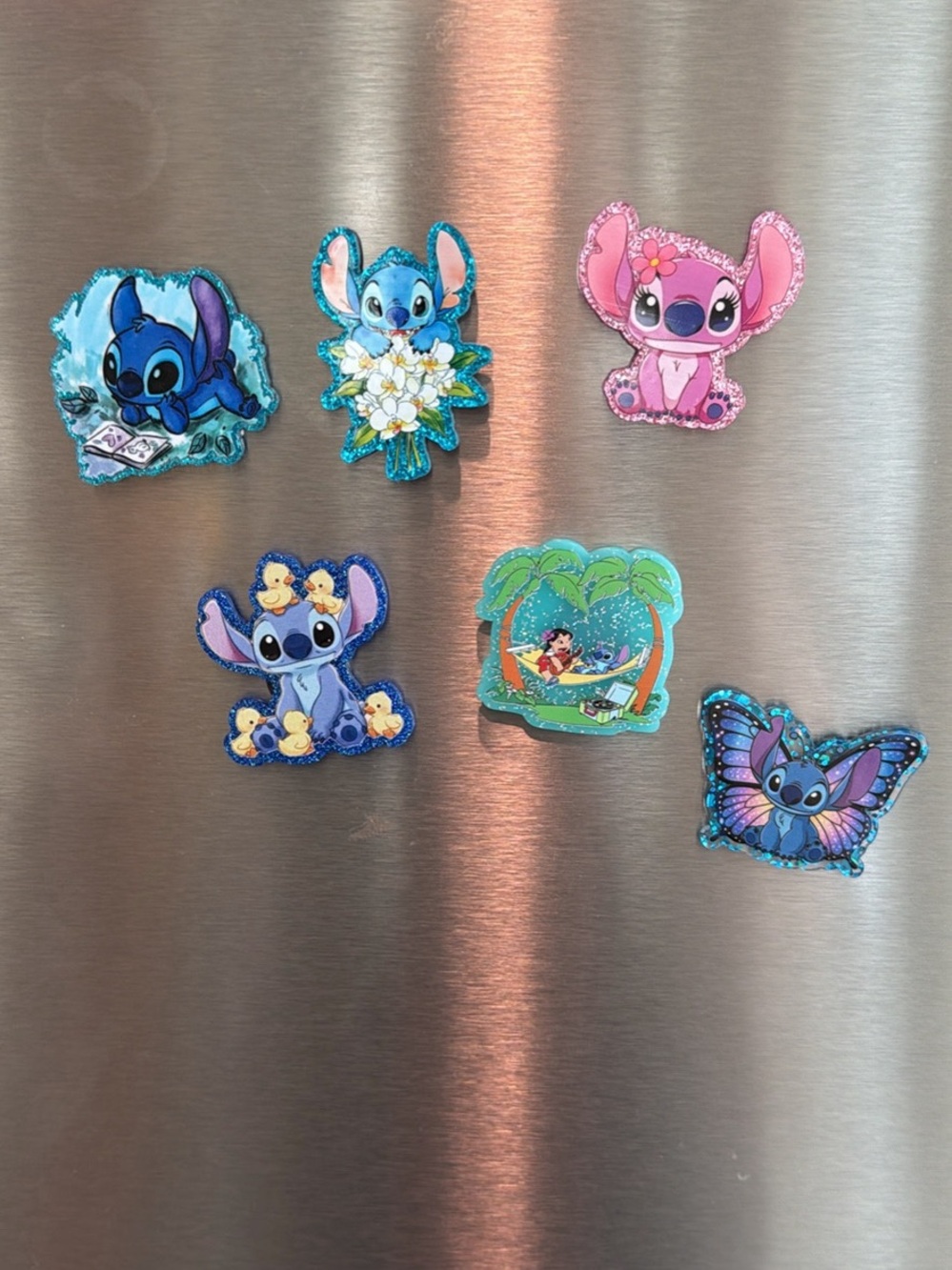 Stitch Character Glitter Magnet Set - Pink & Blue